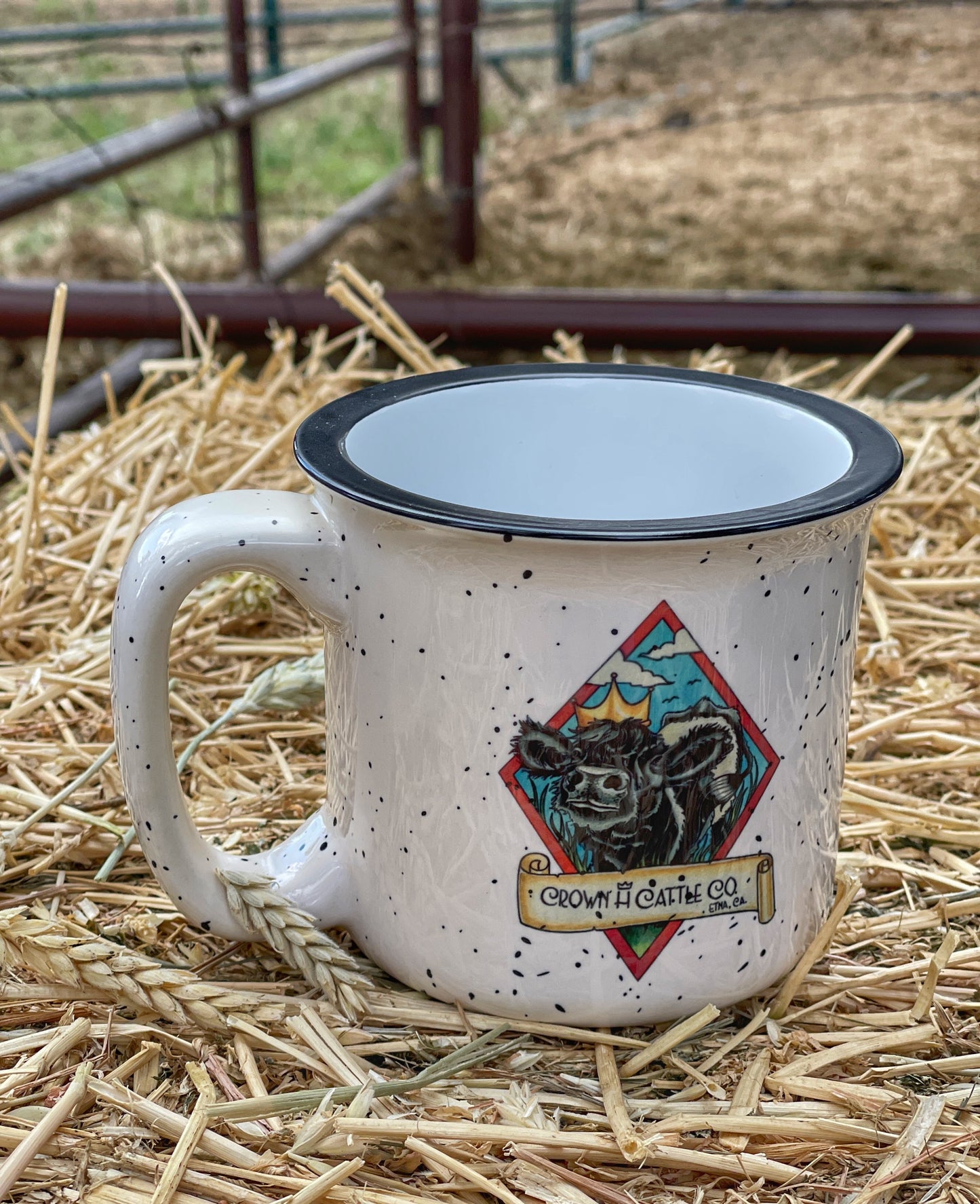 "Sammie the Beltie" Crown H Cattle Company Campfire Speckled Mug